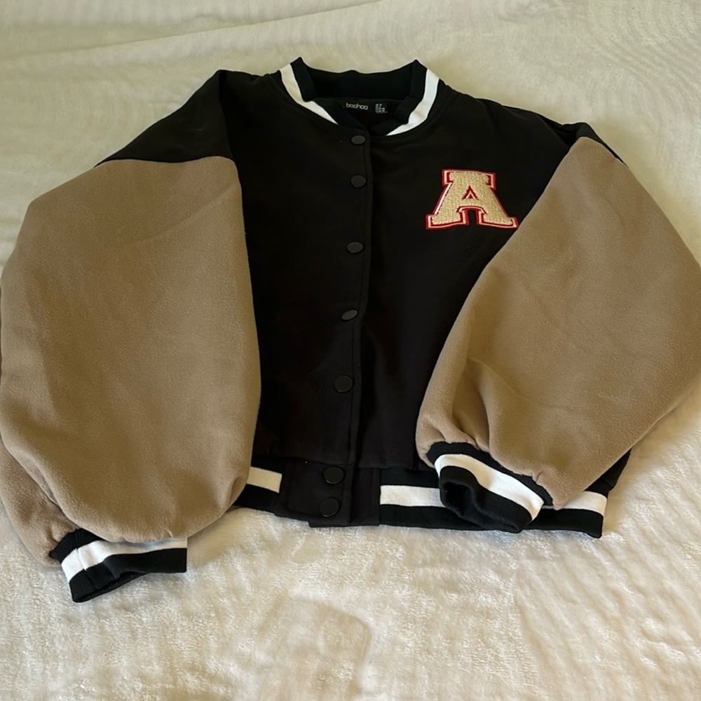 boohoo Patch Letter Oversized Varsity Jacket - Black - Women’s Size 10